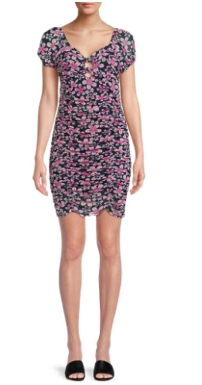 * New ~ MADDEN NYC ~  Puff Sleeve Ruched Floral Bodycon Dress Size M